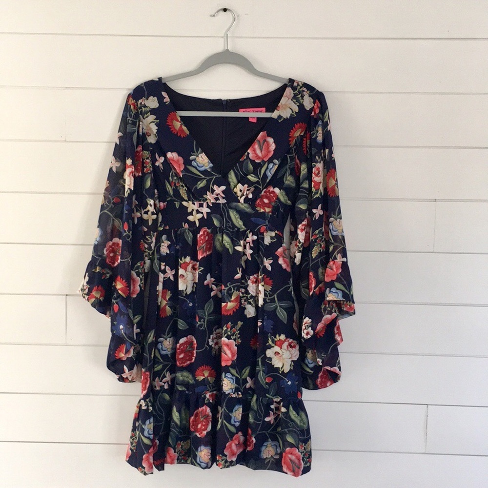 Betsy Johnson Boho Floral Bell Sleeve Dress